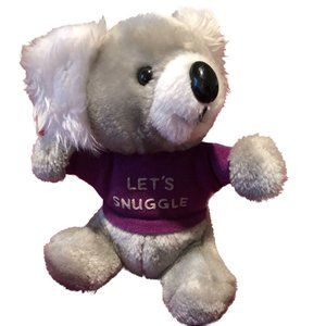 Russ Berrie Grey Koala Bear, Purple Shirt Let's Snuggle on Front 7 " Sitting